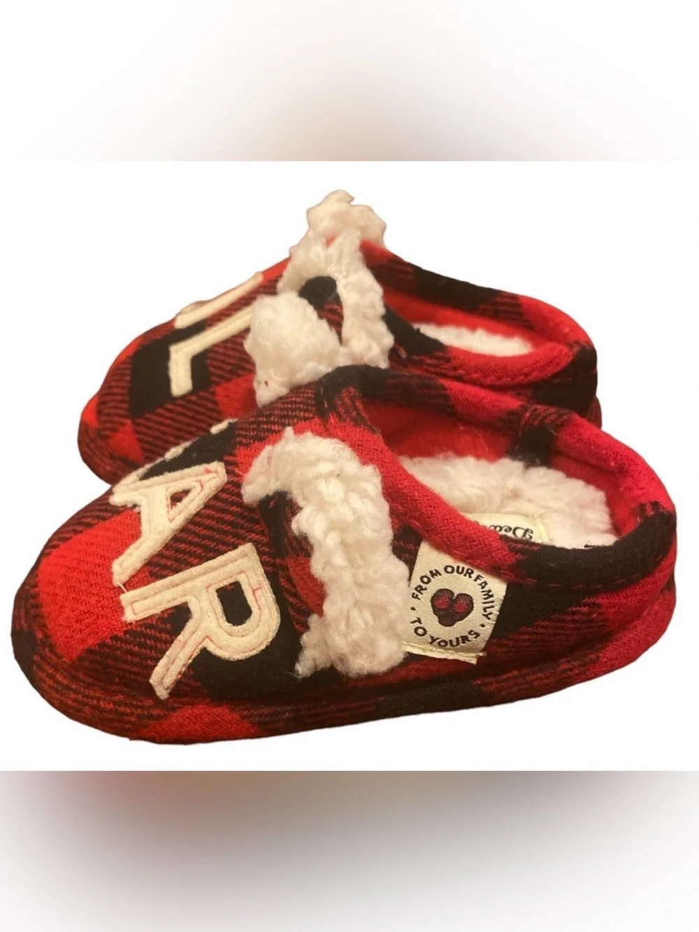 dearfoams Red and Black Plaid 'Lil Bear' Kids Slippers